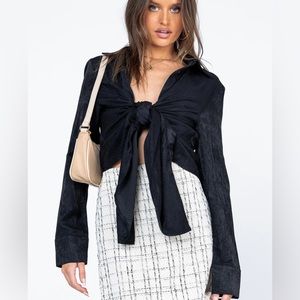 MOVING SALE Princess Polly NEW Everleigh Black Front Tie Collared Blouse Top